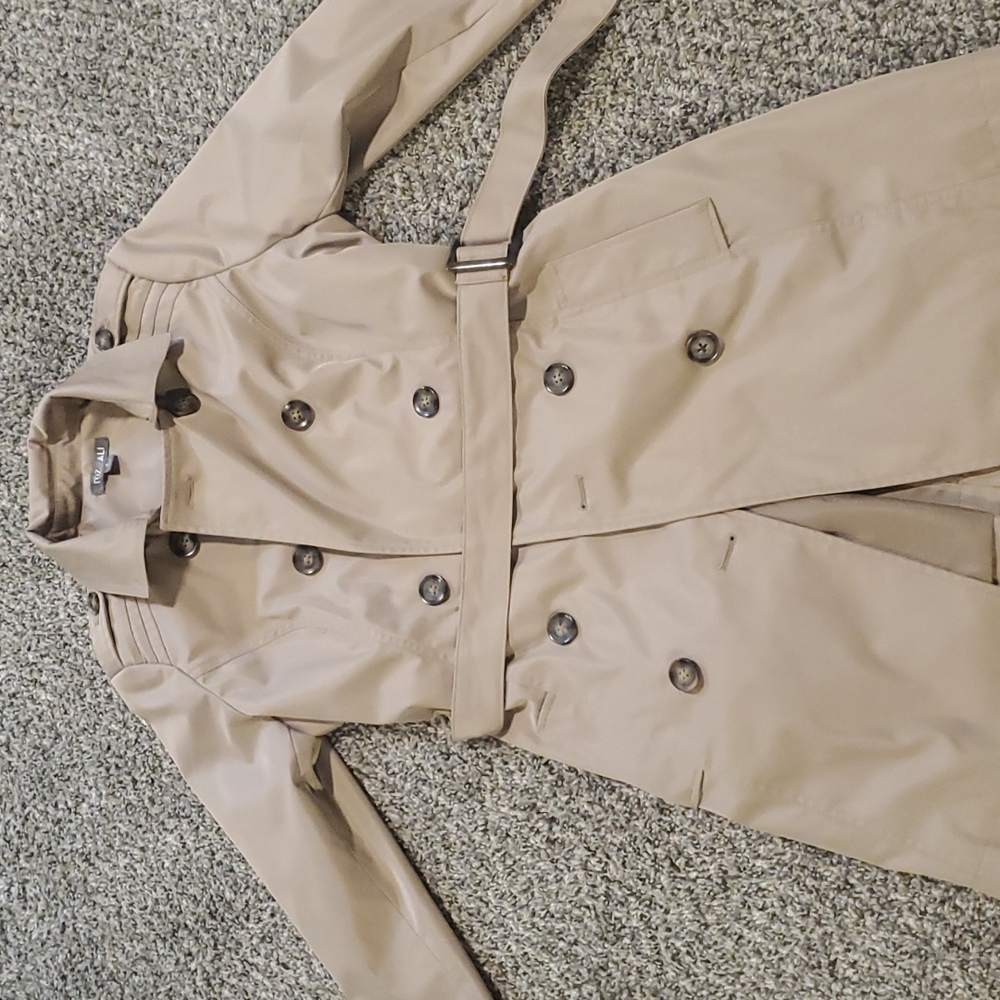Tan trench mid length coat